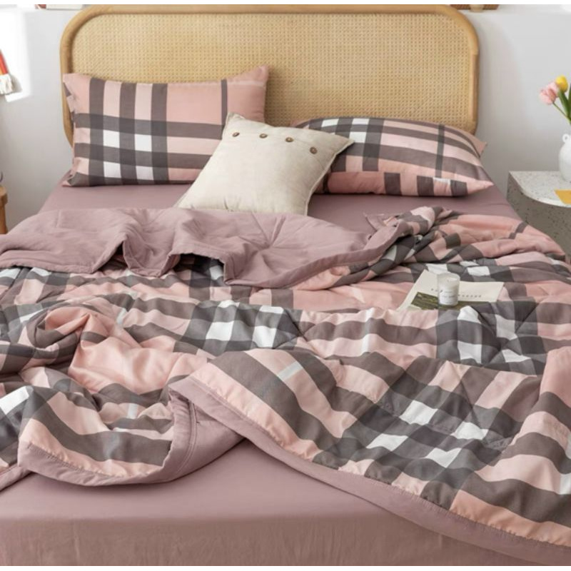 set chăn đũi kẻ đẹp 4 món mềm mịn, mát, thấm hút mồ hôi tốt