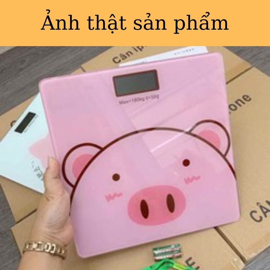Cân điện tử sức khỏe gia đình hình heo hồng xinh xắn độ chính xác cao mặt kính cường lực dùng pin an toàn