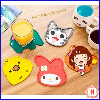 Combo 2 Miếng Lót Cốc Silicon Họa Tiết Hình Thú Sinh Động { H }