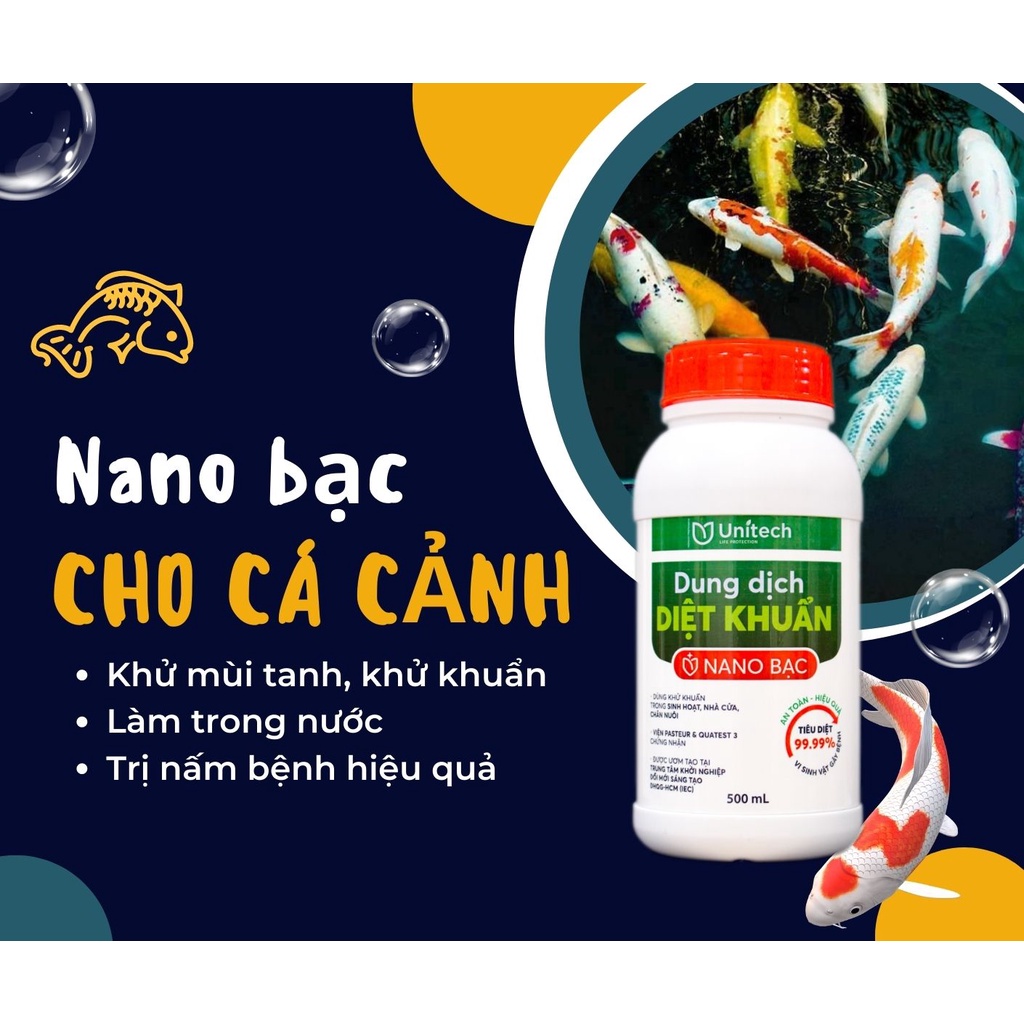 Nano bạc UNITECH xử lý nấm cá cảnh | Xử lý môi trường nước - làm trong nước, hết hôi tanh bể cá (500ml)