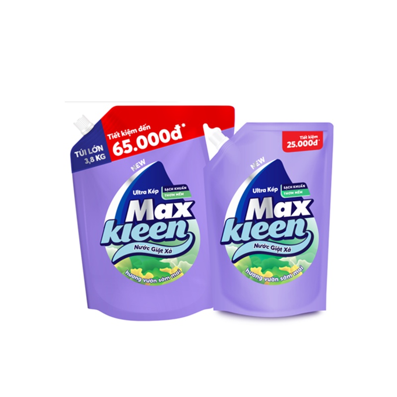 Combo 2 Túi Nước Giặt Xả MaxKleen Hương Vườn Sớm Mai 3.8kg + 2.4kg