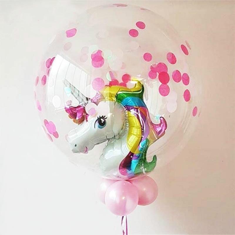 Set bong bóng lá nhôm trong suốt 24 inch và bong bóng hình kỳ lân độc đáo dễ thương