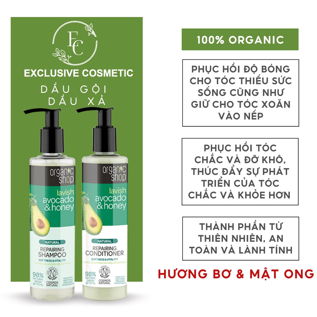 Dầu gội xả Organic Shop Repairing Shampoo Avocado & Honey 280ml