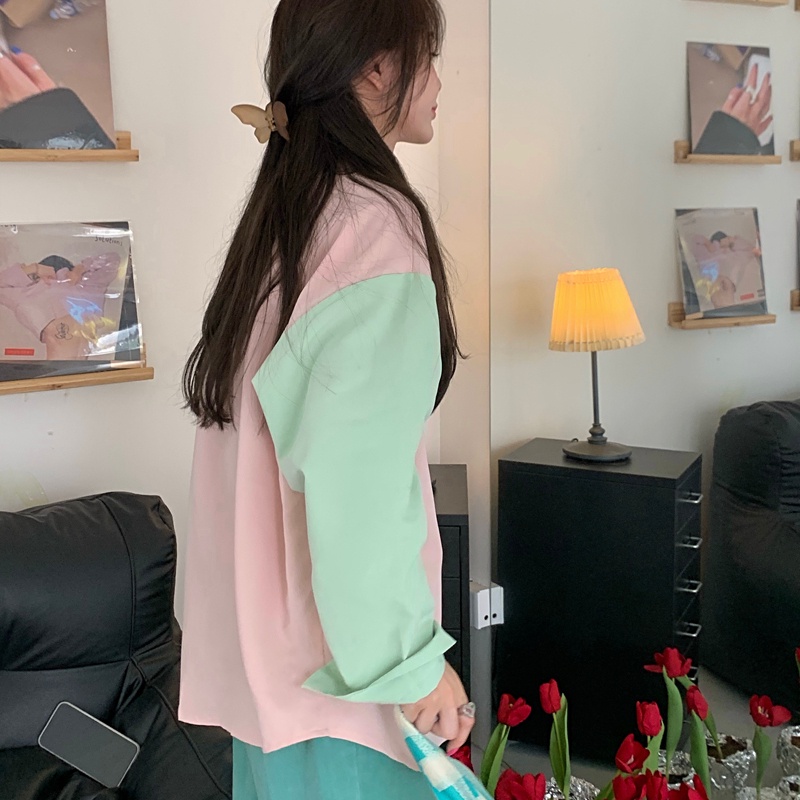 SUXI Áo Sơ Mi Tay Dài Chống Nắng Màu Sắc Tương Phản Thời Trang Mùa Hè Cho Nữ