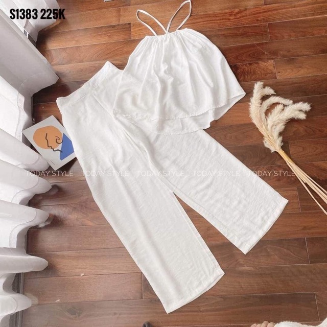 Sét quần ống rộng +yếm dây Chất đũi TTN754
