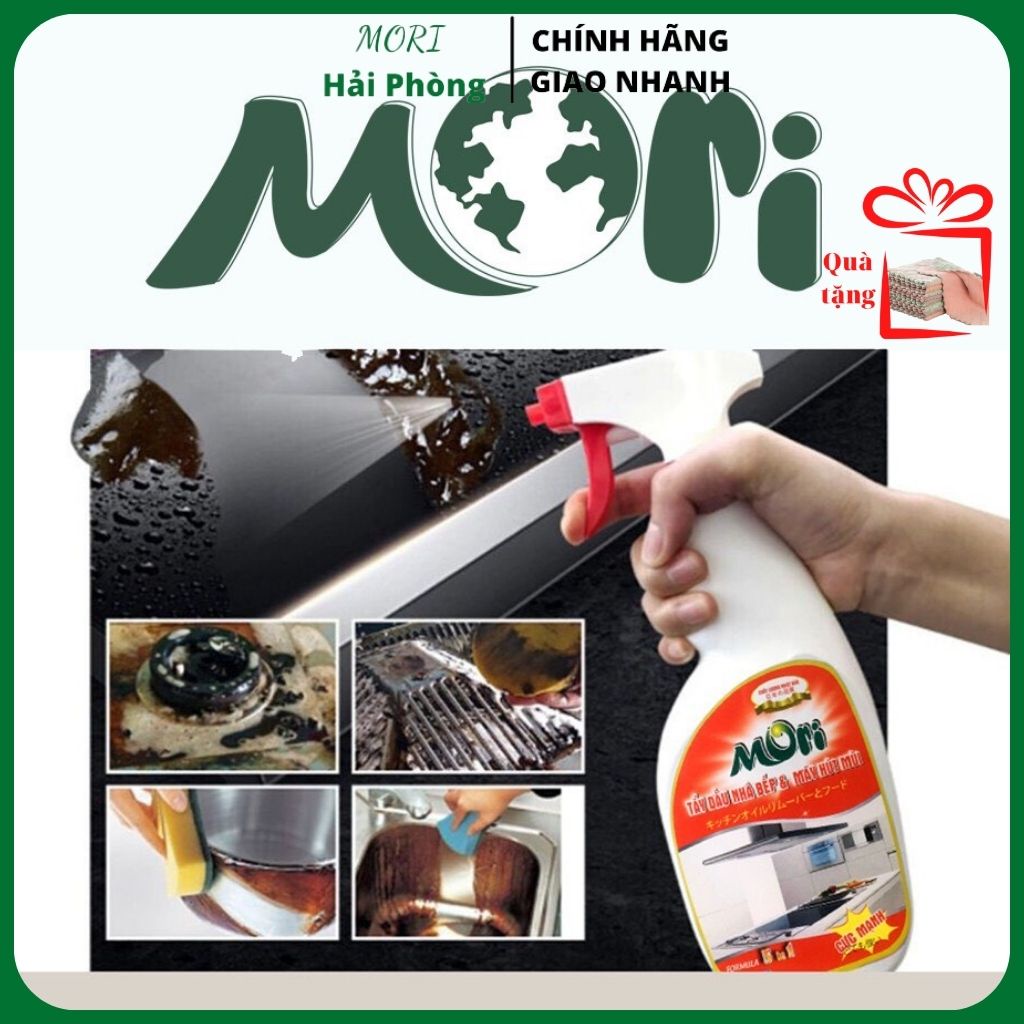 Tẩy dầu mỡ MORI, tẩy dầu mỡ nhà bếp siêu mạnh chai 620ml