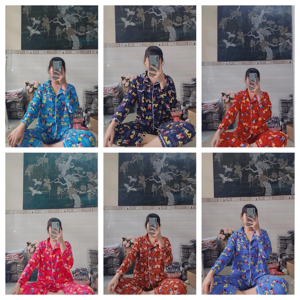 đồ bộ ngủ pijama tay dài , in nhiều hình mickey siêu dễ thương.