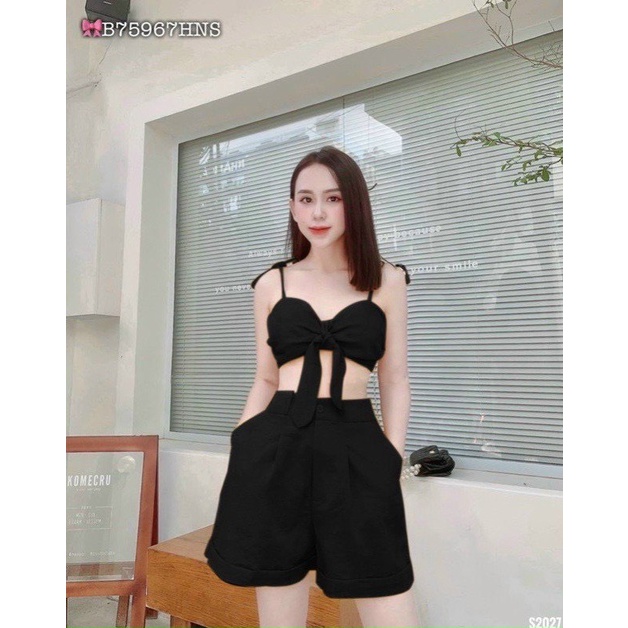 SẴN VÀNG (60-90KG) MINSTORE BIGSIZE Set đi biển nơ Màu: đen/ vàng Chất: linen