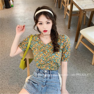 (Có Ảnh Thật) Áo Crop top hoa Style Retro Hongkong QC70 [Hàng Nhập]