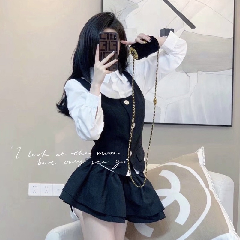 SET GILE KÈM CHÂN VÁY XOÈ NỮ CÓ QUẦN TRONG PHONG CÁCH NỮ SINH THANH LỊCH