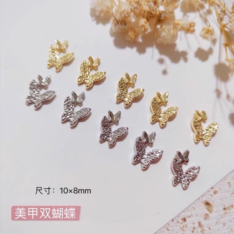 Charm bướm nail , set 10 con bướm đôi kim loại gắn móng