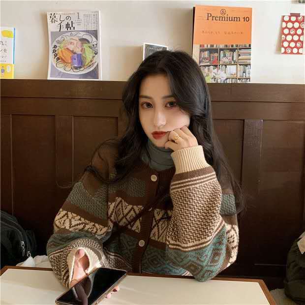 Áo khoác Cardigan dệt kim ngắn dáng rộng phong cách Retro Hàn Quốc | BigBuy360 - bigbuy360.vn