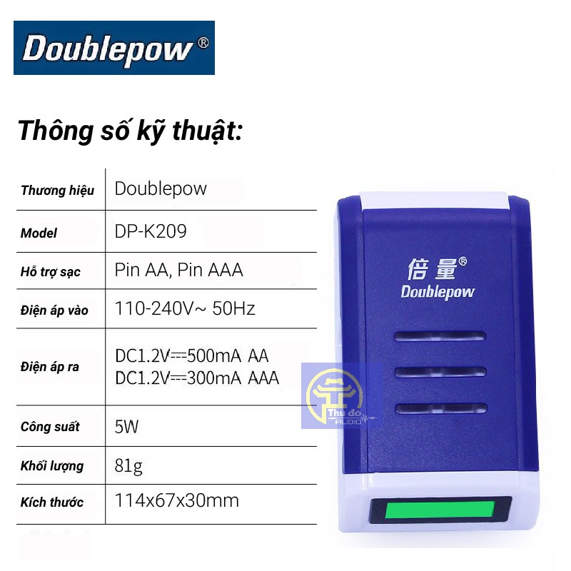 {Chính hãng} Bộ Sạc Pin Doublepow K209 danh cho pin AA/AAA tự ngắt khi đầy Tốc Độ Cao Hiển Thị Màn Hình LCD