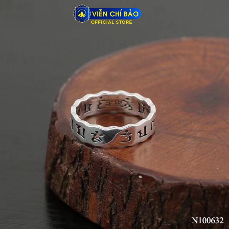Nhẫn bạc nam nữ unisex Lục Tự Chữ Phạn Om Mani Padme Hum chất liệu bạc Thái 925 thương hiệu Viễn Chí Bảo N100382x