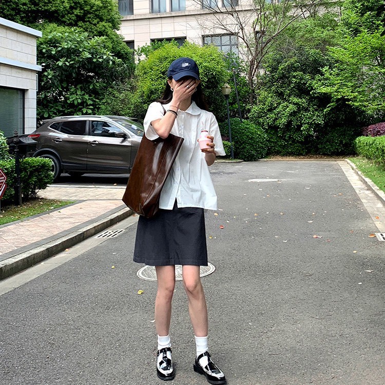 {KARUL} Áo sơ mi nữ ngắn tay cổ sen 2 màu xanh trắng HOTHIT. | BigBuy360 - bigbuy360.vn