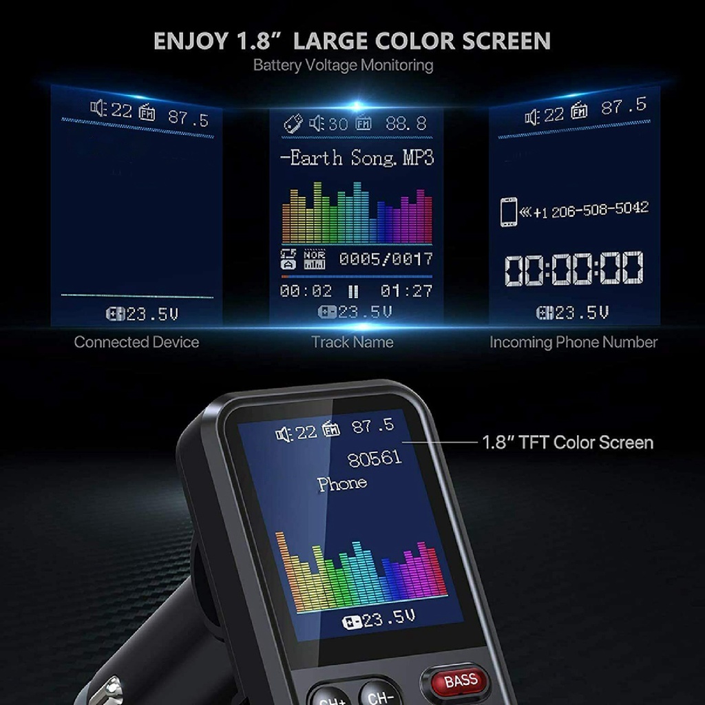 Máy Nghe Nhạc MP3 Bluetooth 5.0 FM Thông Minh Sạc Nhanh Cho Xe Hơi Xe Tải