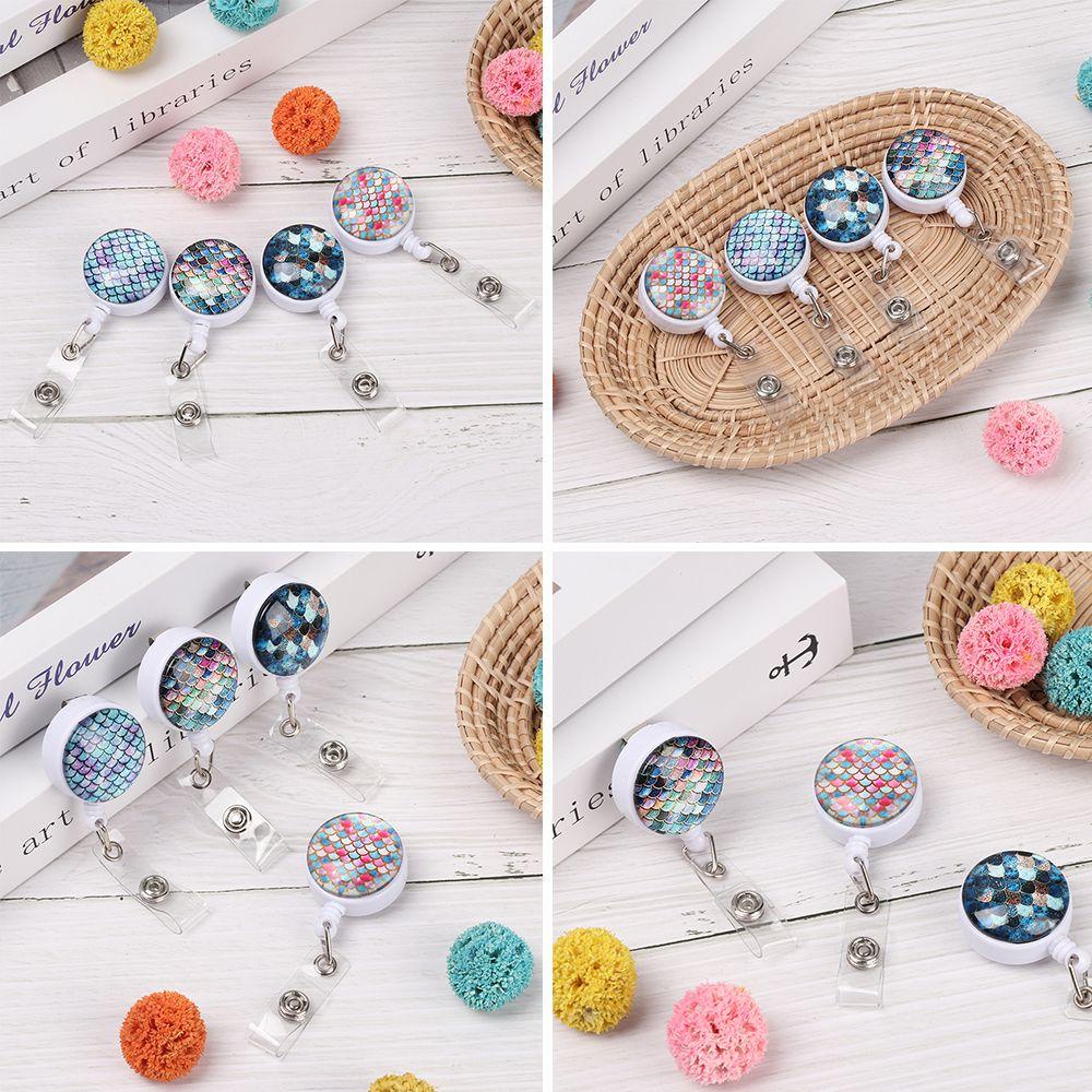 DAPHNE 1pc Fashion Badge Holder Office Supplies Lanyards Retractable Key Ring ID Name Card Anti-Lost Clip Stationery High Quality Unisex Mermaid Scales Pattern