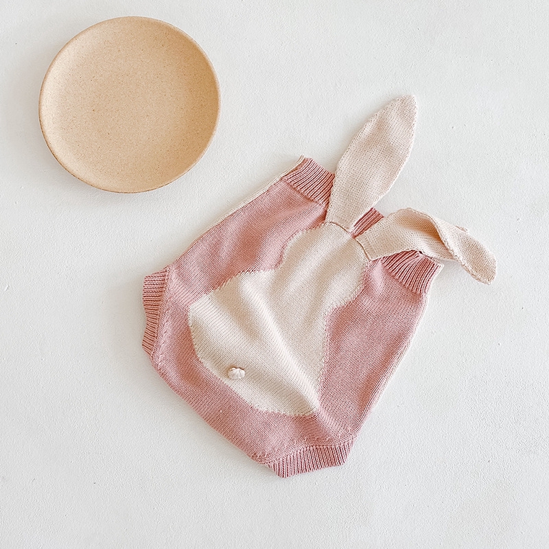 Áo Liền Quần Hình Tai Thỏ Dệt Kim Cho Bé Gái