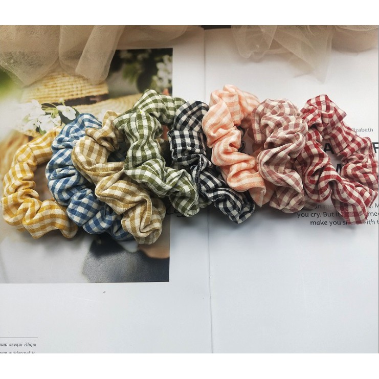 Scrunchie - Dây Cột Tóc Hot Ulzzang Hoạ Tiết Caro Nhiều Màu P068