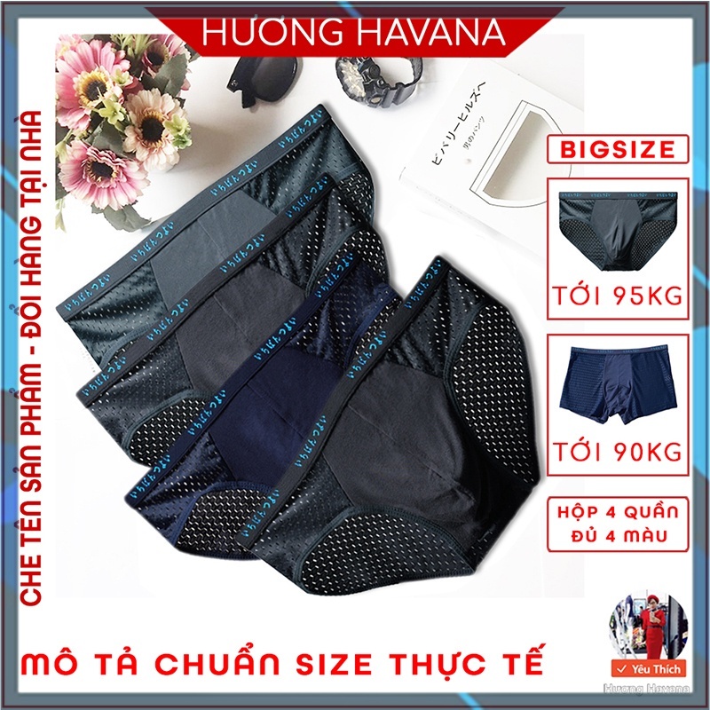 Hộp 4 quần lót nam thông hơi - quần sịp nam tam giác đùi nhật bản - có size lớn MLQ01