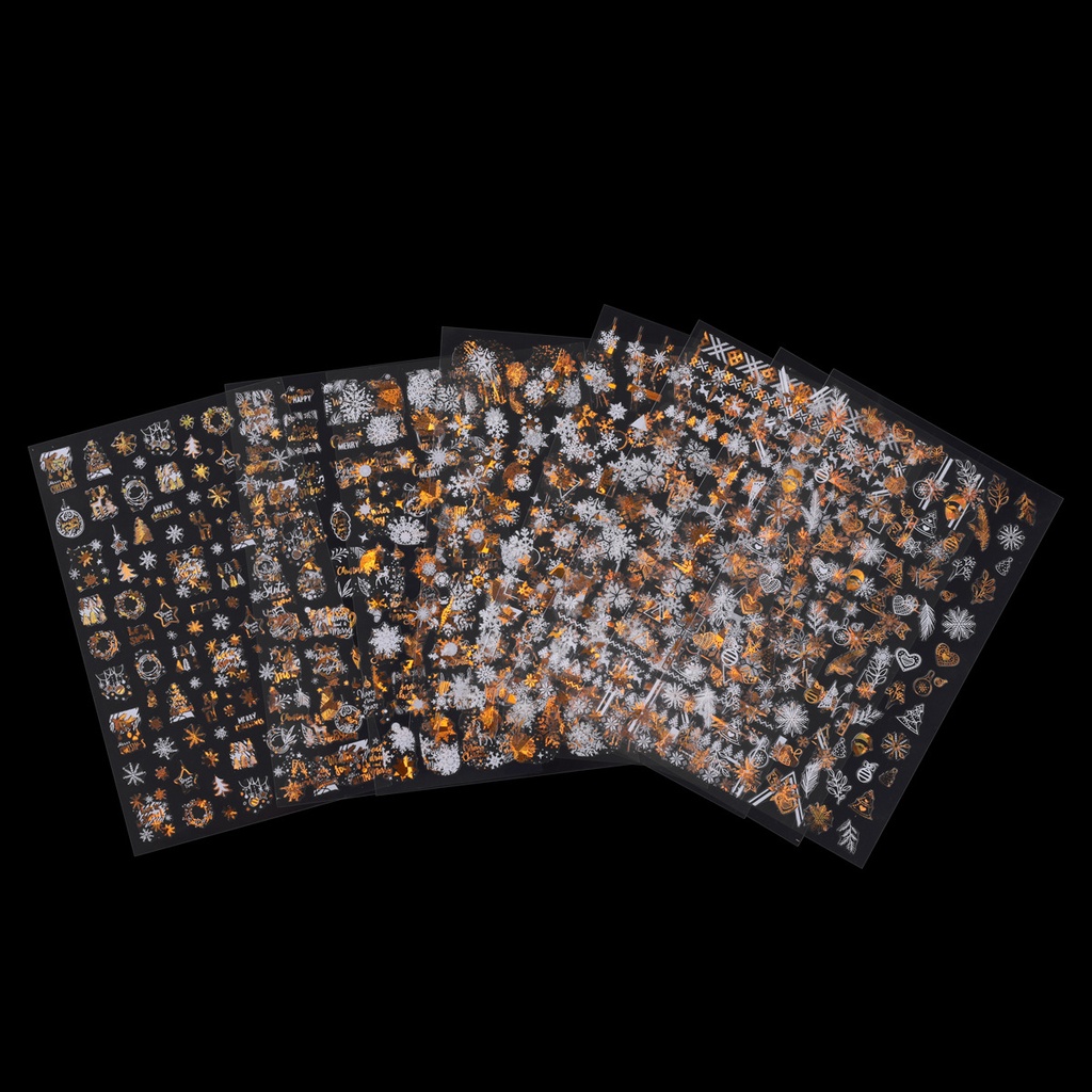 [Hàng mới về] Miếng dán trang trí móng tay nghệ thuật hình bông tuyết hình học 3D màu vàng trắng dành cho dịp Giáng Sinh