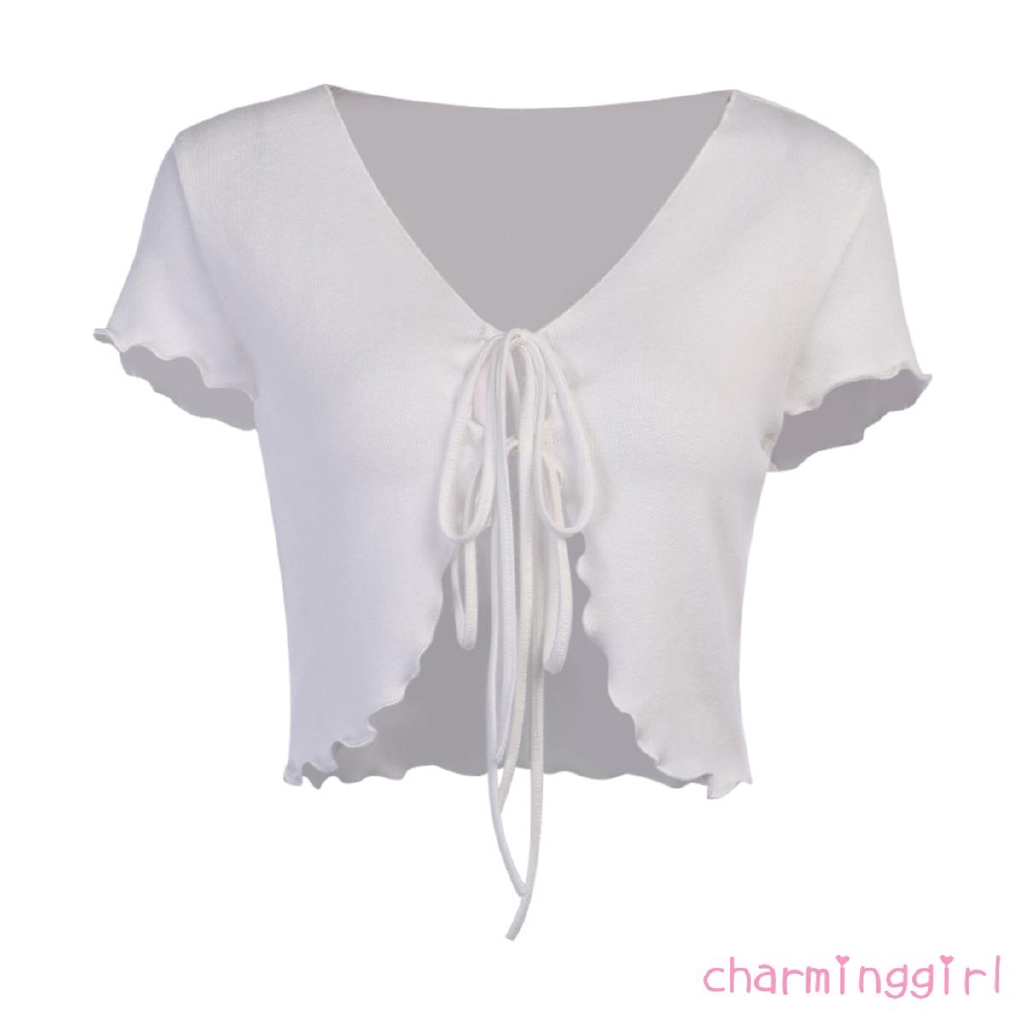 Áo Dệt Kim Tay Ngắn Cổ Chữ V Khoét Sâu | BigBuy360 - bigbuy360.vn