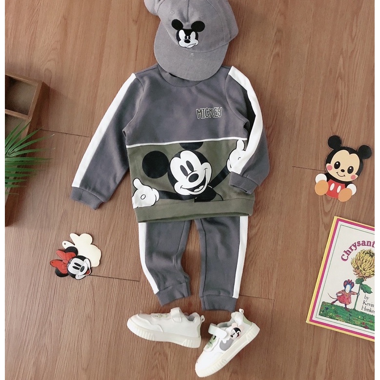 Bộ nỉ mickey ghi viền thể thao cho bé