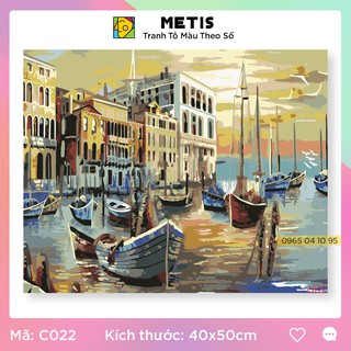 Tranh tô màu số hoá METIS Tranh phong cảnh Nhà Ven Biển C022