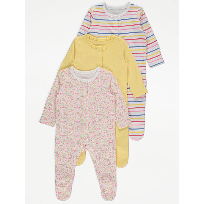 Set 3 sleepsuits họa tiết hoa nhí, dẫm bàn GEORGE UK