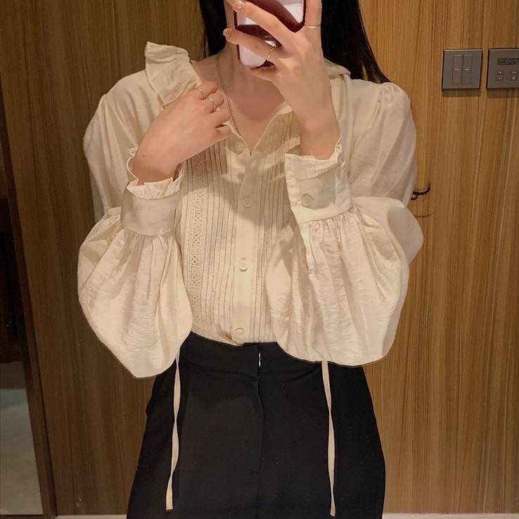 Áo tay dài phối ren phong cách Hàn Quốc thời trang dành cho nữ 42581