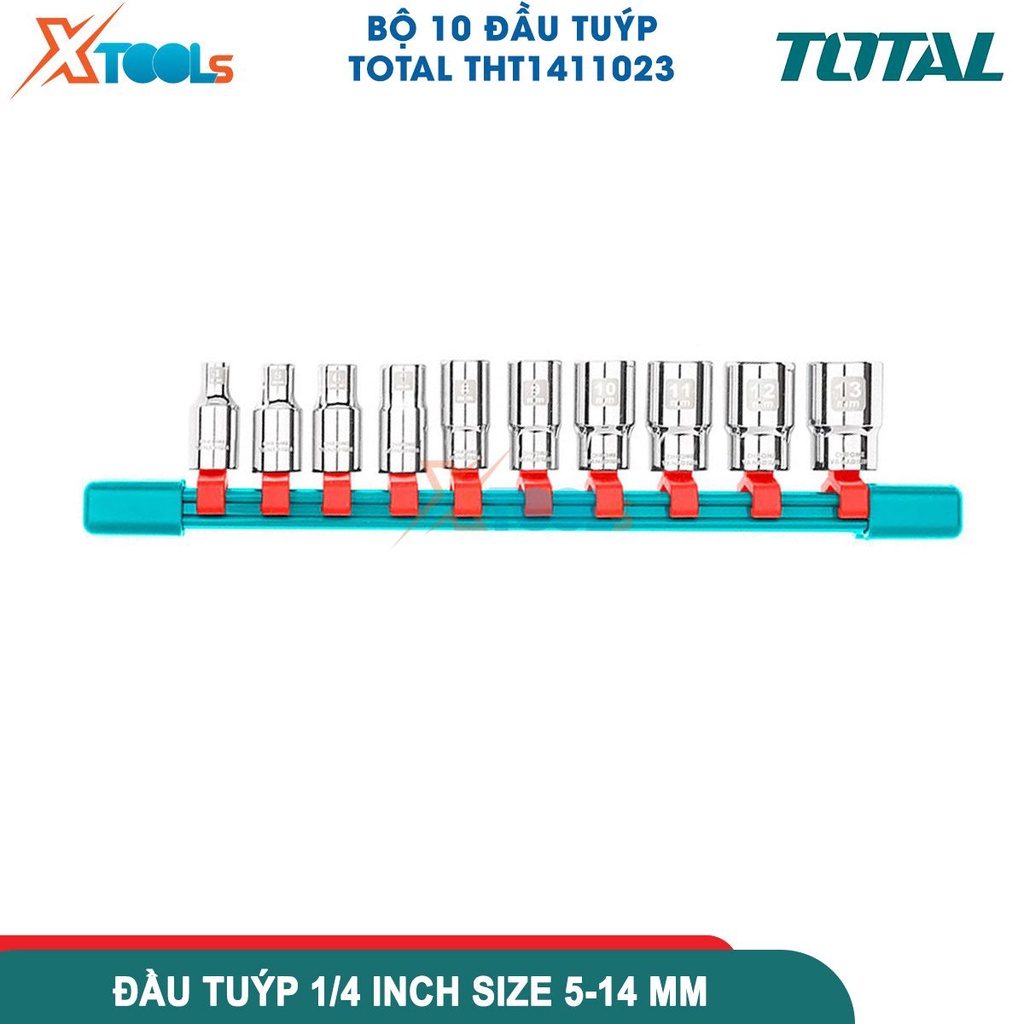 Bộ 10 đầu tuýp 1/4 inch, kích thước  5-6-7-8-9-10-11-12-13-14mm đầu tuýp chất liệu 50BV30, thép CrV -CHÍNH HÃNG-XTOOLS