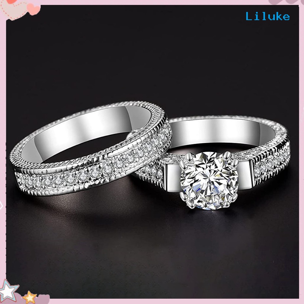 Set 2 Nhẫn Cưới Đính Đá Thời Trang Dành Cho Cả Nam Và Nữ