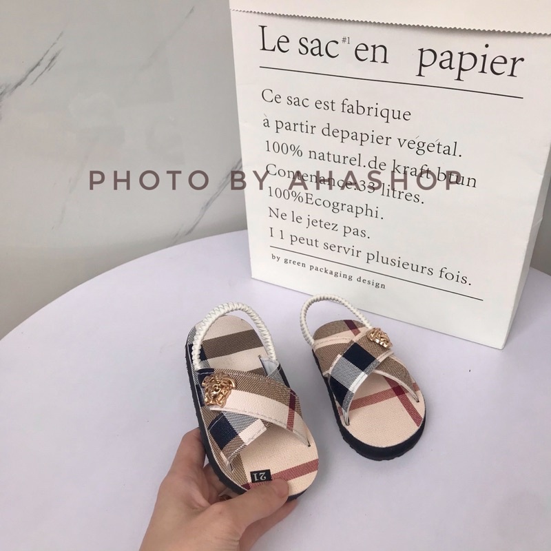 Sẵn ảnh thật Dép Sandal kẻ quai chéo quai chun ôm chân cho bé trai bé gái K096