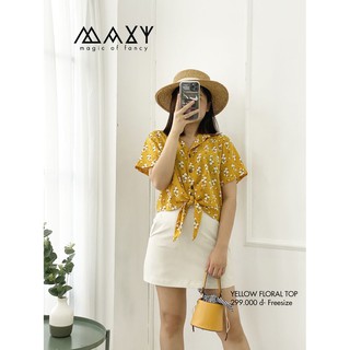 ÁO - YELLOW FLORAL - Áo hoa cột bụng
