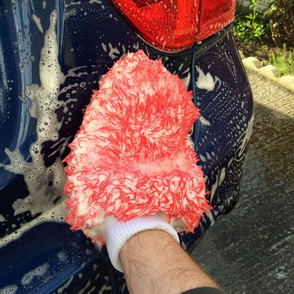 Bao tay rửa xe sợi nhung san hô đỏ (1 chiếc)