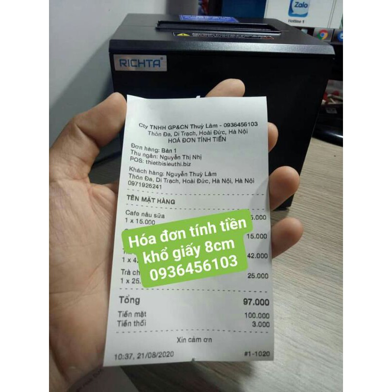 Giấy in hóa đơn nhiệt K80*45mm, Giấy in bill k80 dùng cho máy in hóa đơn nhiệt khổ K80