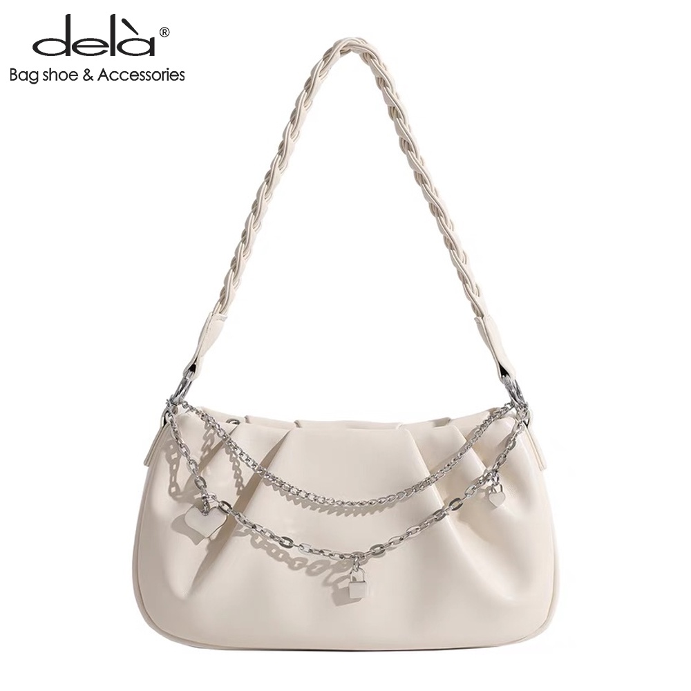 Dela Túi Đeo Vai Xách Tay Dây Xích Hình Đám Mây Xếp Ly 2022 Cho Nữ