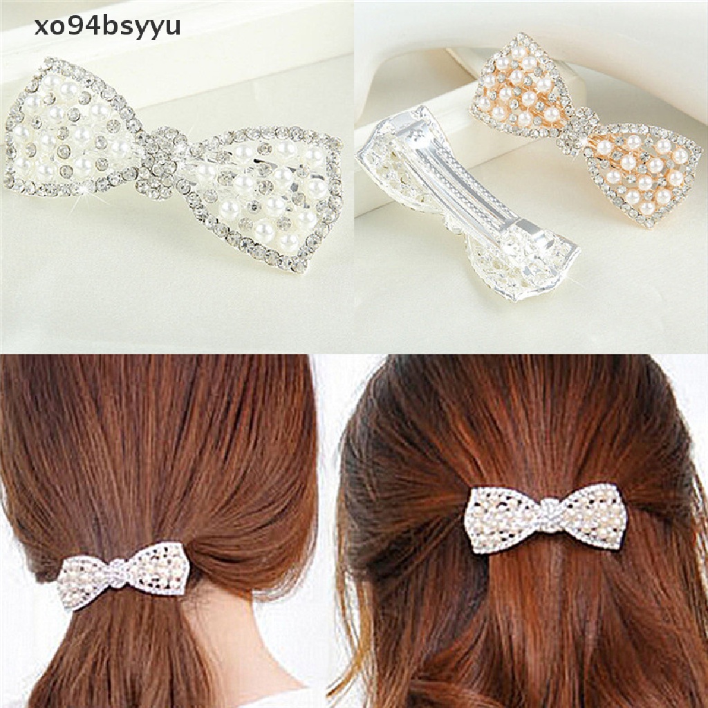 Kẹp Tóc Hình Nơ Đính Ngọc Trai Pha Lê Thời Trang Cho Nữ Xo94Bsyu