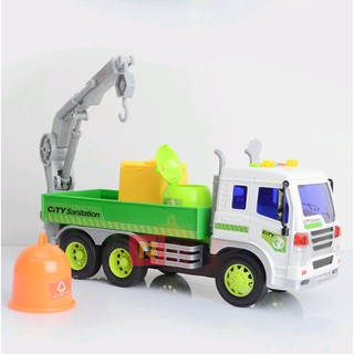 Đồ chơi xe chở rác có cẩu móc chạy đà đồ chơi trẻ em