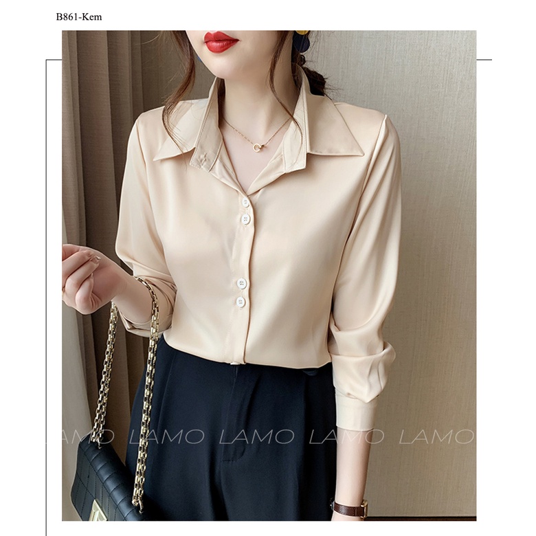 Áo sơ mi lụa công sở nữ kiểu nút đôi form thoải mái LAMO-B861