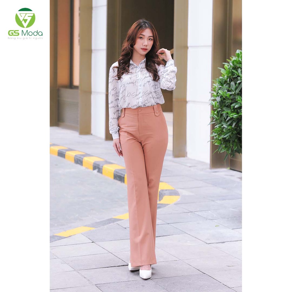 Áo sơ mi nữ dài tay in chữ, cổ đức GSMODA, thiết kế thanh lịch, chất voan gân cao cấp 21S0001L