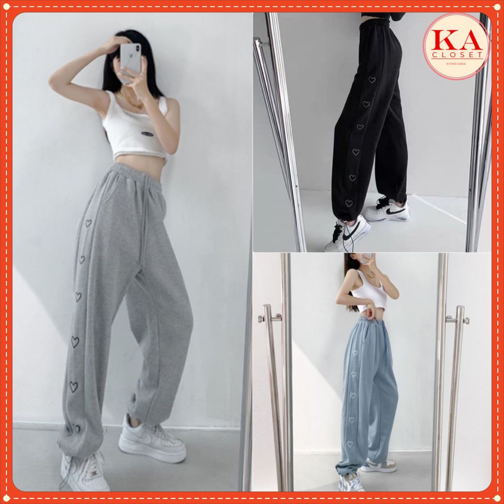 Quần jogger tim cạnh KA Closet from Ống Rộng chốt gấu ullzang có size M và L, chất nỉ ép dầy, VIDEO ẢNH THẬT