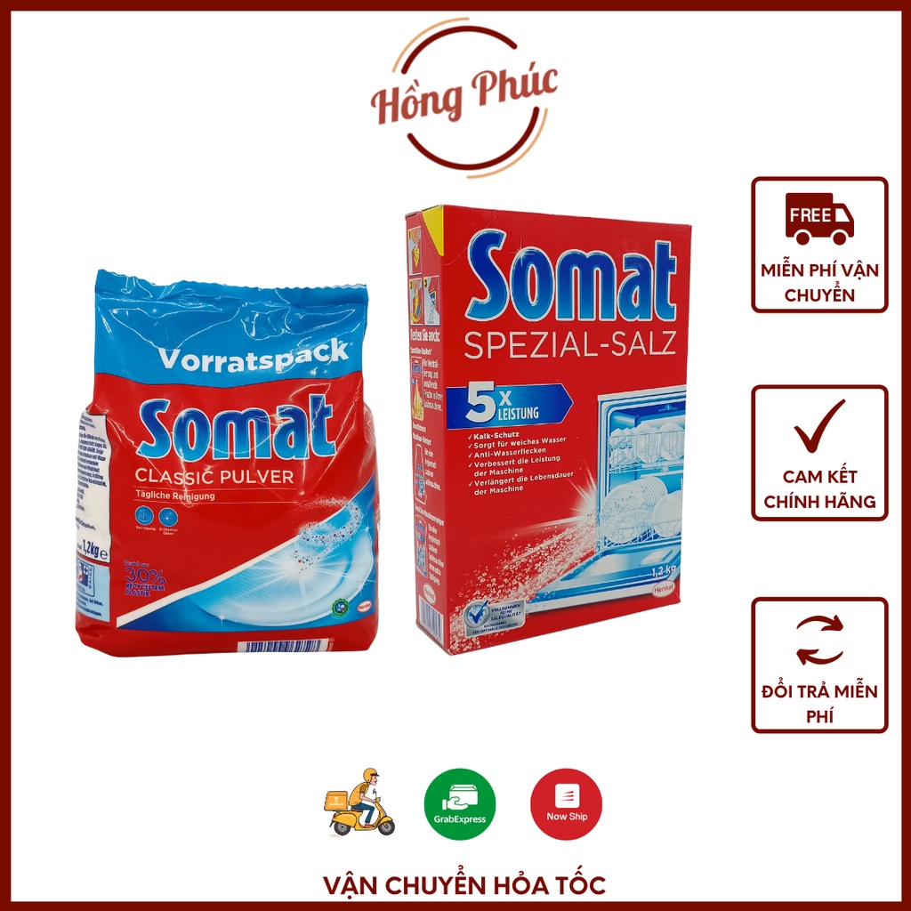 Combo muối rửa chén Somat 1.2kg+ bột rửa chén Somat 1.2kg