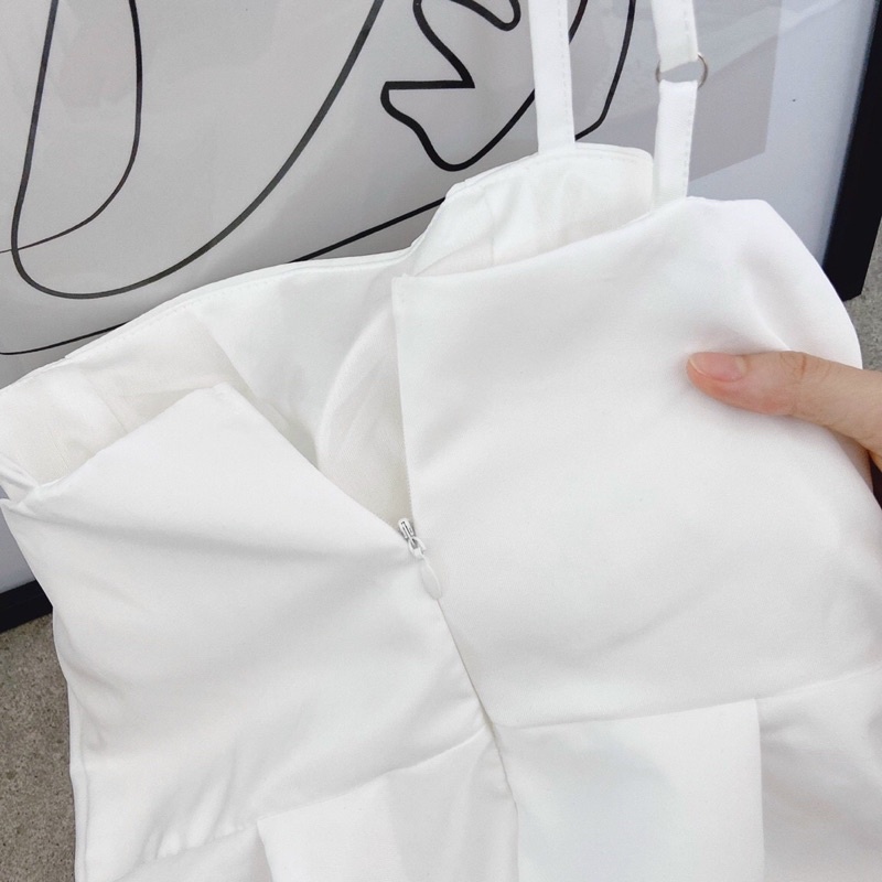 SET ÁO 2S TRẮNG NHÚN XẾP TÀ + CHÂN VÁY MIDI DẬP LY sp000180