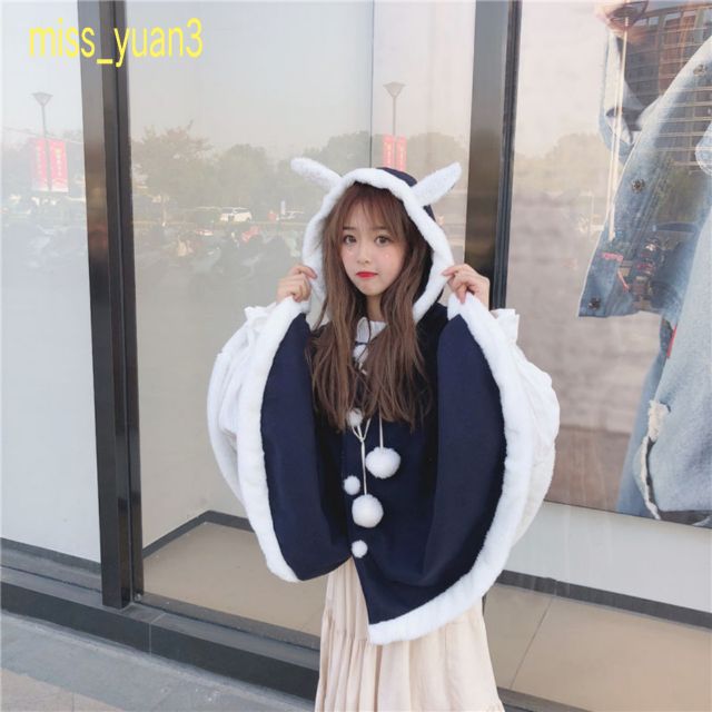 Áo khoác len phối nhung có mũ tai thỏ dễ thương thời trang thu đông cho nữ | BigBuy360 - bigbuy360.vn