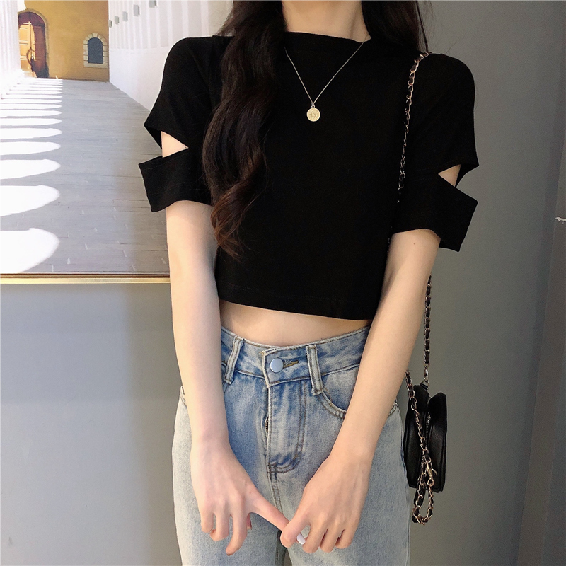 Áo croptop SUXI ngắn tay trơn màu xinh xắn thời trang cho nữ