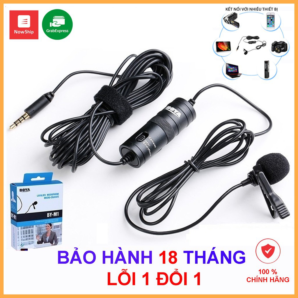 Micro thu âm cài áo BOYA BY-M1 mic thu âm chống ồn học online, loại bỏ tạp âm cho điện thoại, camera, máy tính