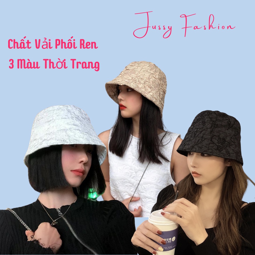 Mũ Bucket Nữ Vải Cotton Mềm Phối Ren Jussy Fashion Kiểu Nón Tai Bèo Vành Cụp Phong Cách Hàn Quốc Thời Trang Thu Đông