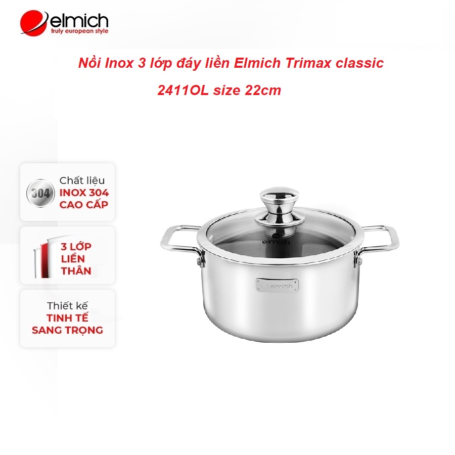 Nồi Inox 3 lớp đáy liền Elmich Trimax classic 2411OL size 22cm