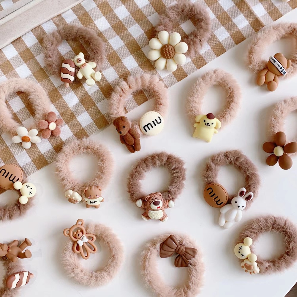 Set 5 dây buộc tóc cao su đính gấu bông dễ thương